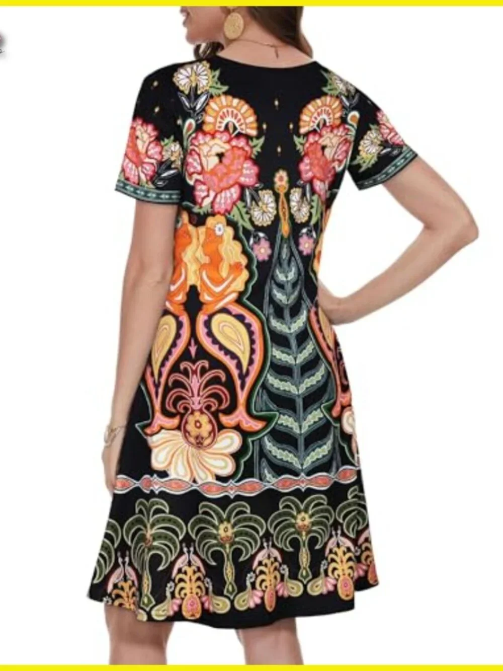 Floral Tshirt Sundress Casual Boho Swing Dress with Pockets Loose Fit